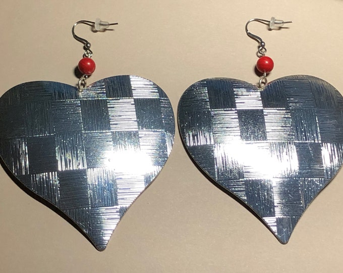 Big Heaarted Silver Metal Earrings