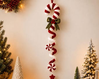 Candy Cane Christmas Spinner Crochet Pattern PDF, Peppermint Spiral Hanging Ornament