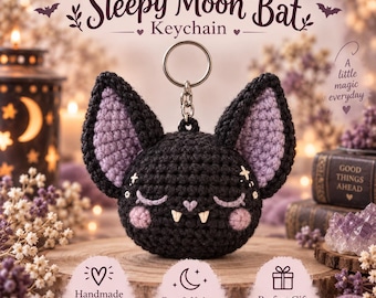 Crochet Bat Keychain Pattern PDF, Sleepy Gothic Amigurumi Bag Charm