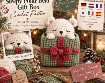 Polar Bear Crochet Pattern PDF – Sleepy Christmas Amigurumi Gift Box Tutorial