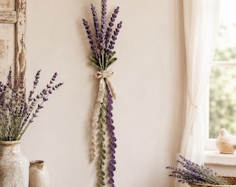 Lavender Wall Hanging Crochet Pattern PDF, Botanical Flower Decor, Cottagecore Home Decor