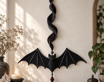 Crochet Bat Wall Hanging Pattern PDF, Gothic Bat Decor with Spiral Helix