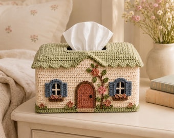 Crochet Tissue Box Cover Pattern PDF: Floral Cottage for Rectangular Boxes