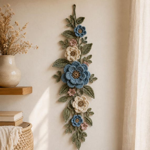 Crochet Floral Wall Hanging Pattern PDF: Wildflower Botanical Cascade, Layered Flower Vine