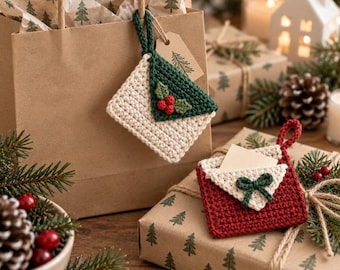 Crochet Gift Tag Pattern PDF – Reusable Christmas Wish Card Pocket