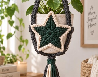 Crochet Plant Hanger Pattern PDF, Star Mini Pot Sling, Boho Hanging Planter Tutorial