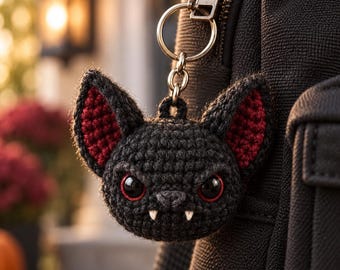 Bat Keychain Crochet Pattern PDF, Gothic Vampire Bat Amigurumi, Halloween Bag Charm, Step-by-Step Visual Guide