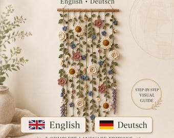 Crochet Flower Wall Hanging Pattern PDF, Wildflower Window Cascade, Botanical Decor