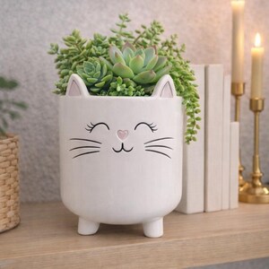 White Cat Planter Pot | Cute Ceramic Cat Plant Pot | Small Indoor Planter for Pothos & Succulents | Cat Lover Gift | Christmas Gift image 2