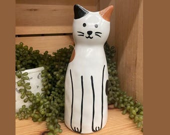 Ceramic Cat Vase | Hand-Glazed Cat Decor | Cute Feline Flower Vase | Cat Lover Gift | Modern Minimalist Animal Home Decor