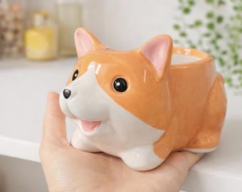 Mini Corgi Dog Planter 3" | Dog Ceramic Planter Pot | Gift for Dog Lovers | Dog Pot for Succulents | Corgi Lover Gift | Mother's Day Planter