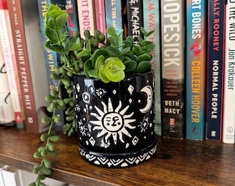 Midnight Moon Ceramic Planter Pot | Starts & Moon Pot | Celestial Planter