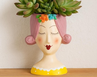 Lady Head Vase Planter | Head Planter Vase with a Bow | Face Planter Pot | Valentines Day Gift