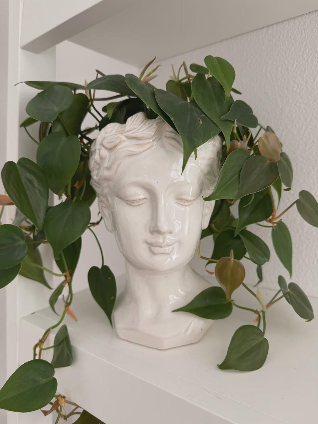 White Grecian Bust Planter | Ceramic Goddess Head Planter Pot | Greek Statue Vase | Indoor Plant Pot | Boho Home Decor | Shelf Decor Gift