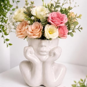 Lady Bust Planter | Ceramic Thinking Head Vase | Greek Statue Vase | Indoor Plant Pot | Boho Home Decor |  Birthday Gift