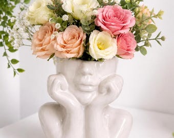 Lady Bust Planter | Ceramic Thinking Head Vase | Greek Statue Vase | Indoor Plant Pot | Boho Home Decor |  Birthday Gift