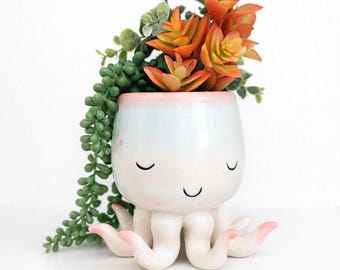 Cute Octopus Planter for Succulents | Ceramic Ocean Planter | Small Desk Plant Pot | Kawaii Plant Pot | Coastal Decor | Mothers Day Gift