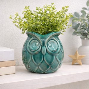 Vintage Blue Ceramic Owl Planter – Retro Owl Pot | Succulent Planter | Bird Lover Planter | Owl Pot | Mother's Day Gift