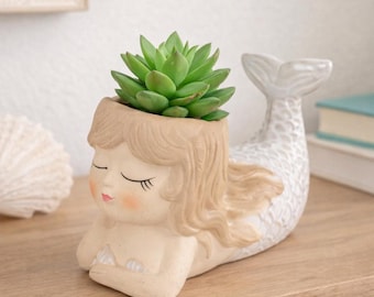 Neutral Mermaid Planter | Whimsical Coastal Decor for Plants and Succulents | Mother's Day Gift
