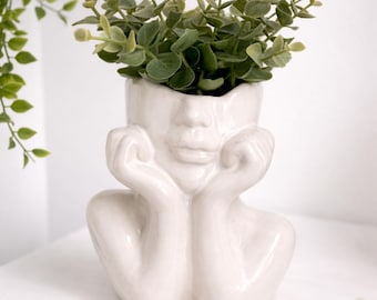 Lady Bust Planter | Ceramic Thinking Head Vase | Greek Statue Vase | Indoor Plant Pot | Boho Home Decor |  Mother's Day Gift