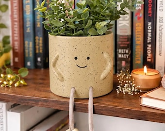 Smiling Face Planter with Rope Legs | Happy Facepot | Succulent Face Planter Pot: Ceramic with Rope Legs | Mother's Day Gift