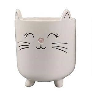 White Cat Planter Pot | Cute Ceramic Cat Plant Pot | Small Indoor Planter for Pothos & Succulents | Cat Lover Gift | Christmas Gift image 3