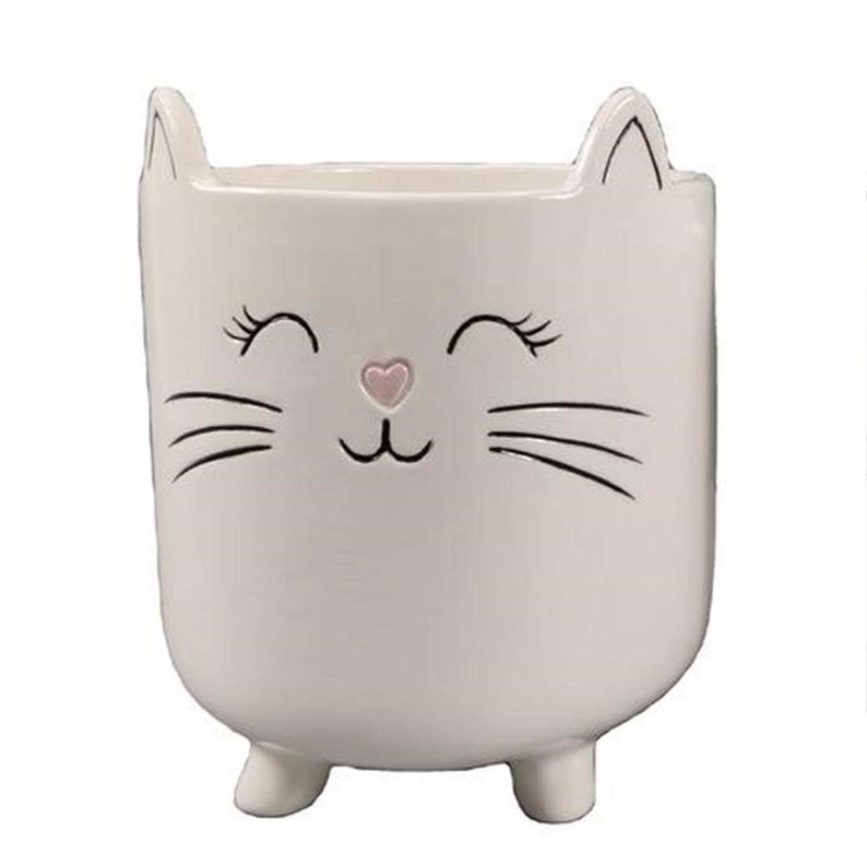 White Cat Planter Pot | Cute Ceramic Cat Plant Pot | Small Indoor Planter for Pothos & Succulents | Cat Lover Gift | Christmas Gift image 3