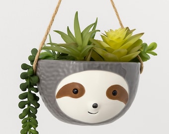 Hanging Sloth Bowl Ceramic Planter | Cute Animal Pot | Sloth Lover Gift | Desk Home Décor | Mother's Day Gift