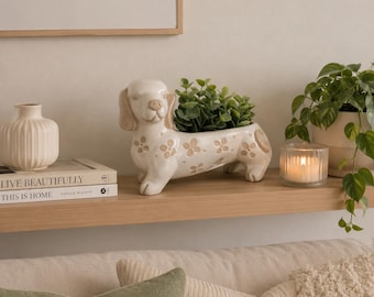 Dachshund Planter – Wiener Dog Lover Gift | Unique Succulent Planter | Novelty Dog Pot for Indoor Plants | Dog Lover Gift | Birthday Present