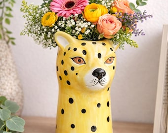 Leopard Face Ceramic Vase | Cute Animal Vase | Safari Nursery Decor | Modern Boho Home Accent | Unique Gift Idea | Mother's Day Gift