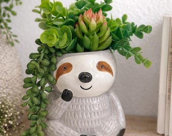Sloth Ceramic Planter | Cute Animal Pot | Sloth Lover Gift | Desk & Home Décor | Succulent Planter | Mother's Day Gift