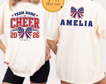 Custom Cheer Team Shirt, Personalized Cheerleader Tee, Team Cheer Bow Shirt, Cheer Mom Gift Shirt, Back Name Cheer Tee Gift