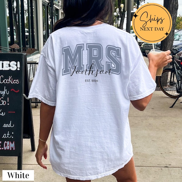 Custom Mrs. Last Name Shirt, Personalized Bride T-Shirt, EST 2026 Wedding Gift, Varsity Mrs. Tee, Bachelorette Party Shirt, Engagement Gift