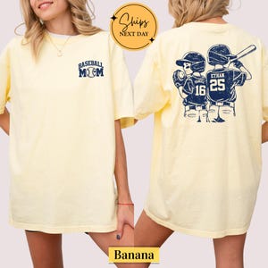 Custom Baseball Mom Shirt with Kids Names and Numbers, Personalized Two Player Baseball Mother T-Shirt, Game Day Sports Mom Tee Gift image 5