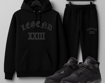 Men's Black Hoodie Joggers Sweatsuit 2pc Set To Match Air Jordan 4 Tracksuit New