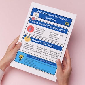Vitals Reference For Medical Assistants | CCMA Exam Study Guide | NHA Assistant Printable