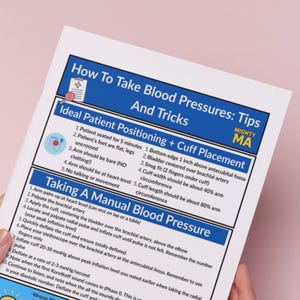 Wie man den Blutdruck-Tipps Spickzettel für Arzthelferinnen | NHA CCMA Ausgerichtet | Vitalzeichen Referenz | Handbuch Blutdruck Schritte Anleitung