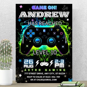 Editable Gamer Birthday Invitation | Neon Controller (Digital Download)