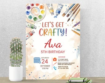 Invitación de cumpleaños "Let's Get Crafty", invitación para fiesta de manualidades, plantilla editable de Canva A191