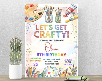 Invitación de cumpleaños "Let's Get Crafty", invitación para fiesta de manualidades, plantilla editable de Canva A192