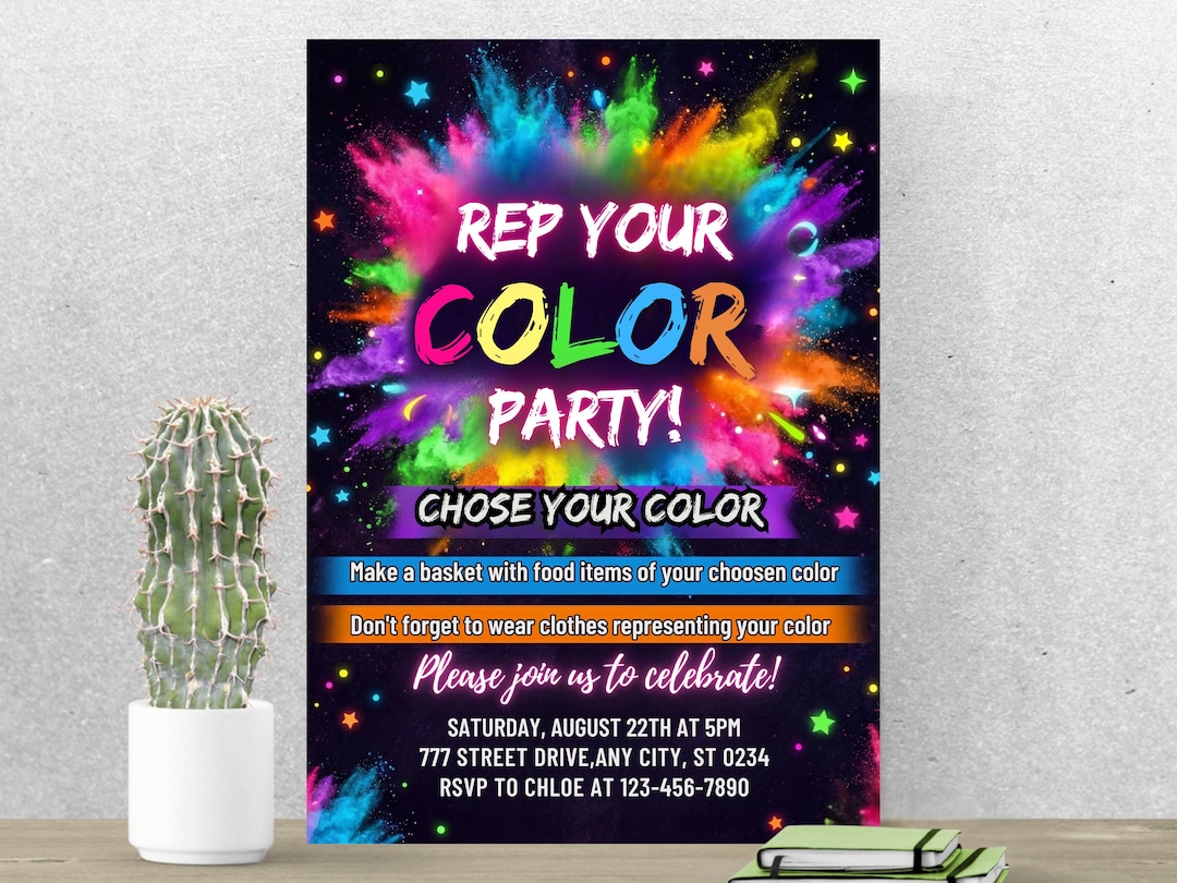 Rep Your Color Party Invitation, Color Party Invite, Pick Your Color ...