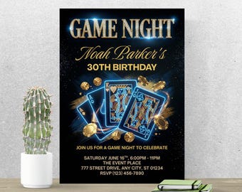 Game Night Birthday Invitation, Casino Game Night Party Invite, Editable Canva Template A241