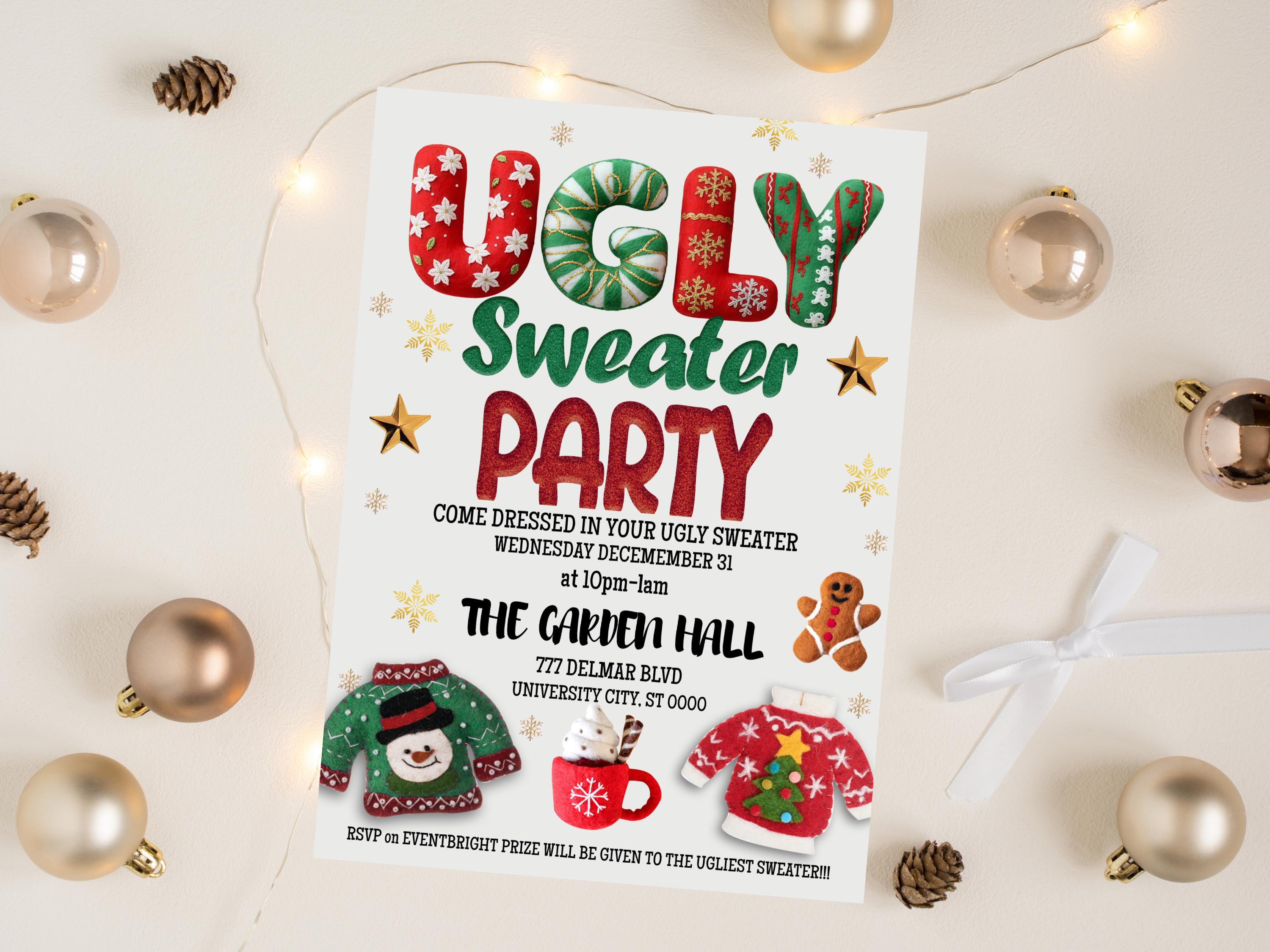 white christmas dresses Ugly Sweater Party Invitations, Adult Christmas Invite, Editable Chris