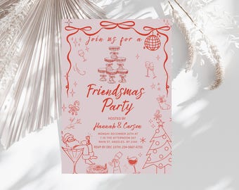 Friendsmas Party Invitation, Holiday Friends Christmas Invite, Editable Canva Template P023