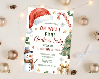 Watercolor Christmas Party Invitation, Editable Canva Template