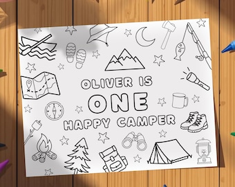One Happy Camper Birthday Coloring Sheet Template Editable First Birthday Activity Page Personalized Camp Coloring Placemat Digital Download