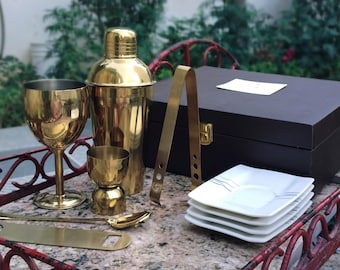 PVD Gold Bar Set | Cocktail Shaker, Goblet, Opener, Spoon, Tongs | Corporate Gifts for clients