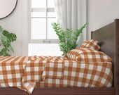 copper terracotta gingham sheet set King sheets Queen sheet set bedding Italian Cotton sateen 300 thread count pillow cases gingham