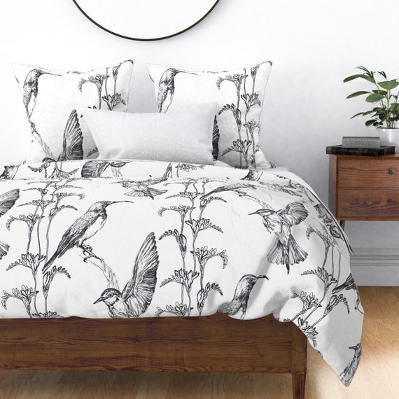 Large Scale Sketched Birds Duvet Cover Us Sizes Duvet Italian Etsy