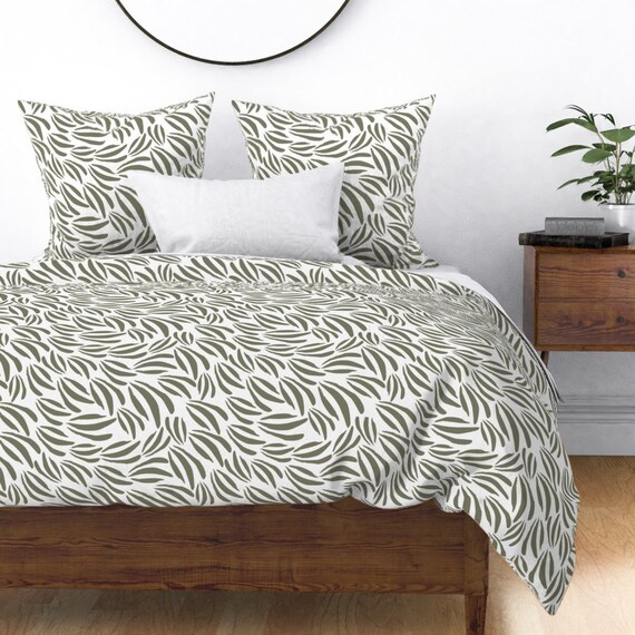 Olive Green Duvet Cover Organic Brush Strokes Us Sizes Duvet Etsy